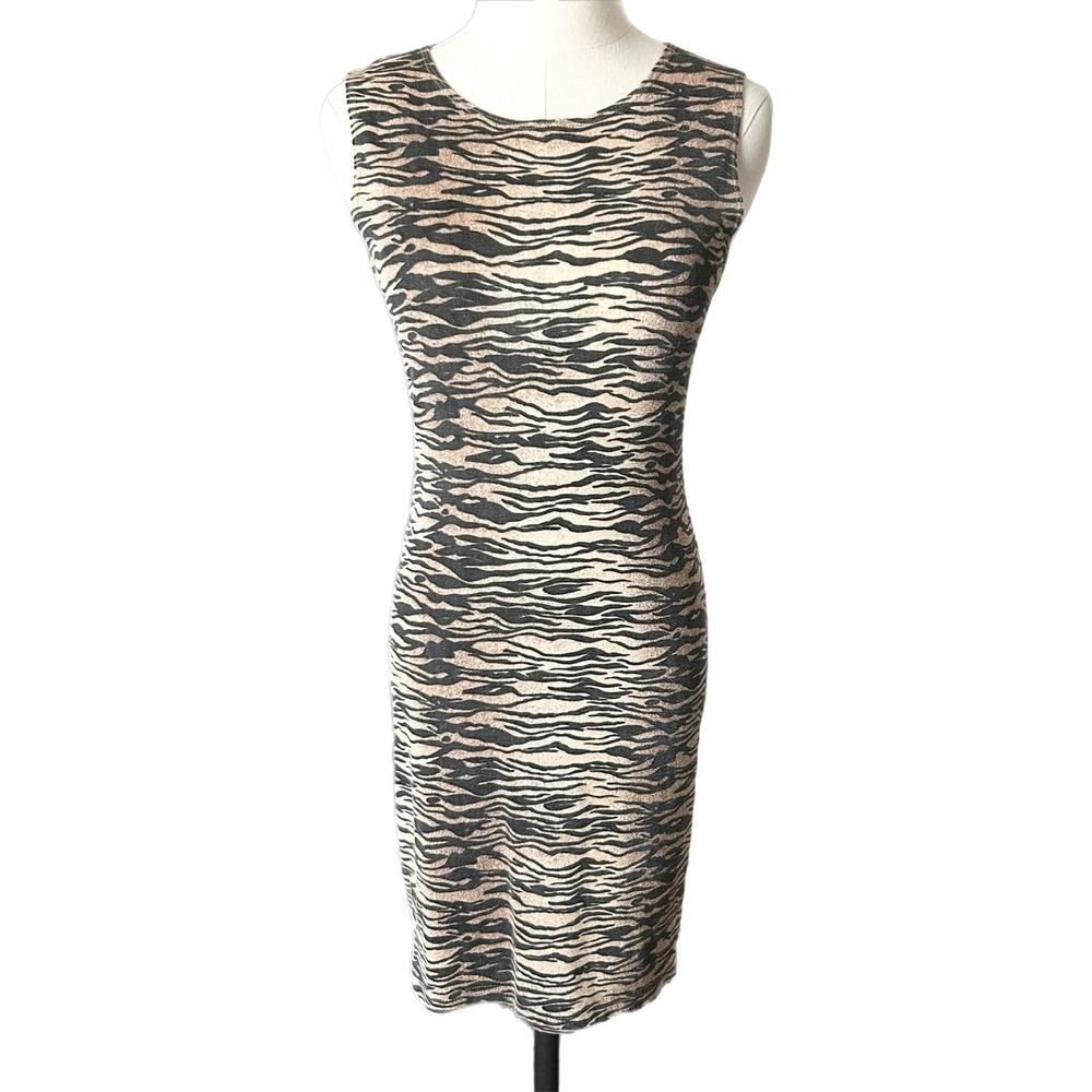 Vintage Y2K A'gaci Tiger Stripe Animal Print Sleeveless Bodycon Mini Dress Small